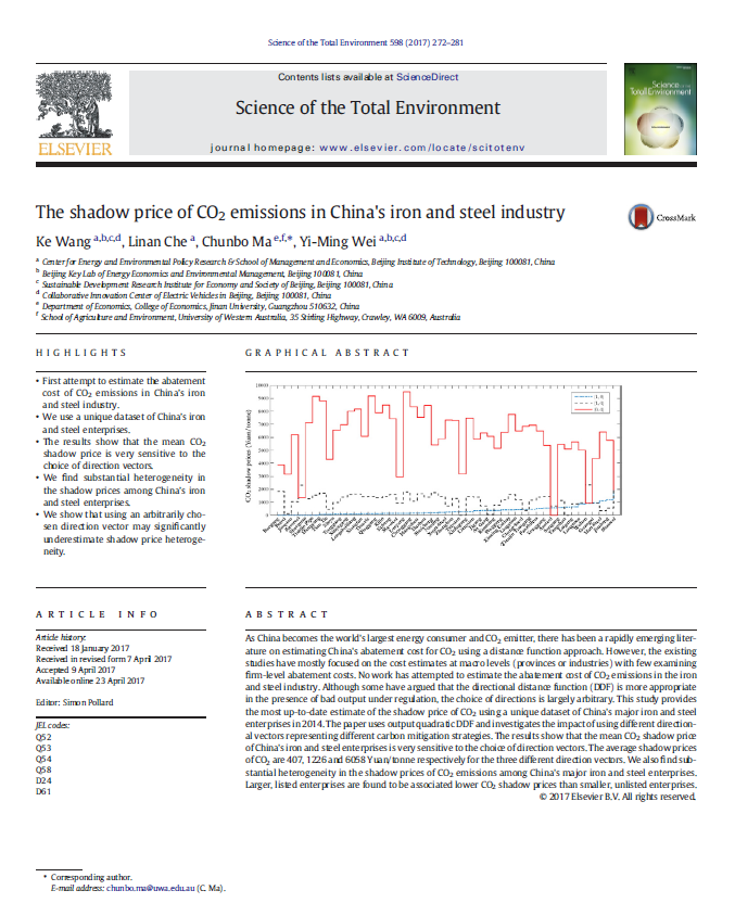 The Shadow Price of CO2 Emissions in China's Iron and Steel Industry